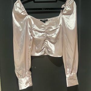 Shiny Light Pink Ruched Blouse